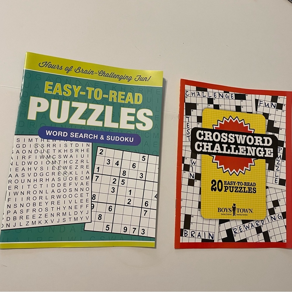 NEW Lot 2 Puzzle Books Crossword Challenge, Sudoku Puzzles Easy to Read